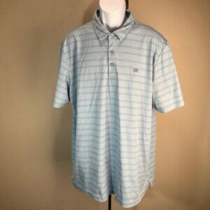 Travis Mathew Men's light blue and gray detailed s/s golf polo shirt 2XL XXL EUC